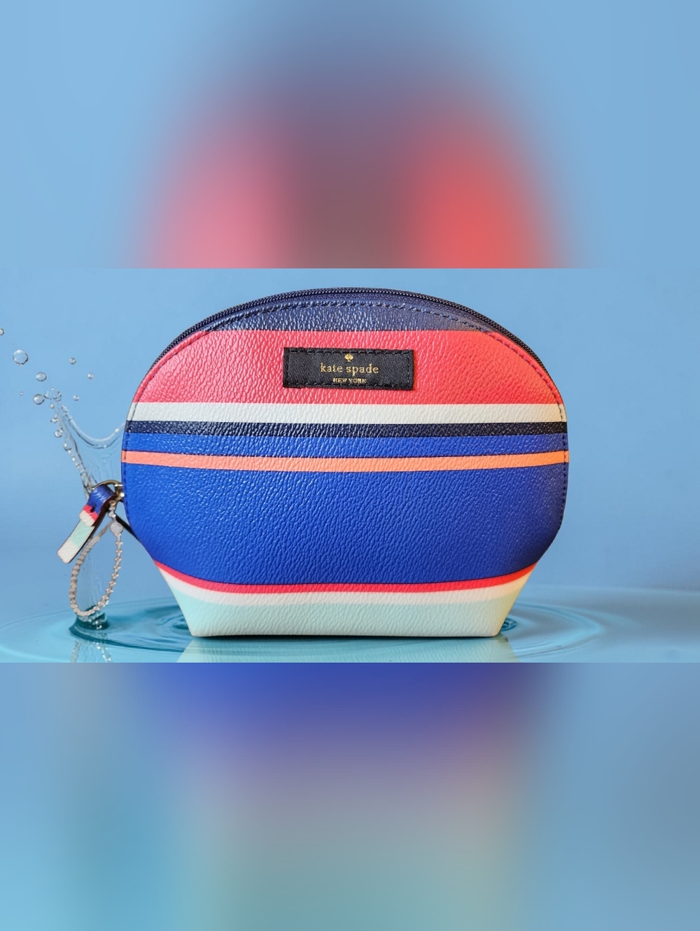 Kate Spade Multicolor Striped Cosmetic Pouch - Blue/Coral